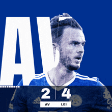 a soccer player in a blue jersey with the numbers 2 and 4 on it