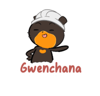 a cartoon of a bear wearing a hard hat and the word gwenchana below it