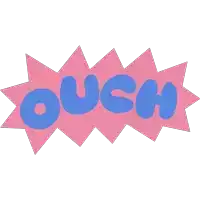 the word ouch that is on a pink background