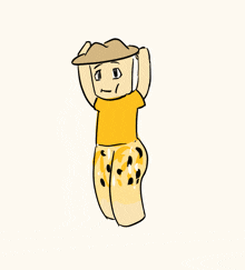 a drawing of a man wearing a yellow shirt and a hat