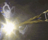 a close up of a person in a mask holding a sword in the dark .