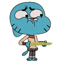 gumball from the amazing world of gumball is holding a wooden stick