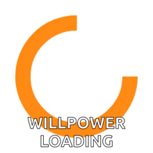 an orange circle with the words willpower loading written on it