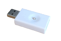 a small white usb device with a button on the side