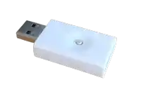a small white usb device with a button on the side