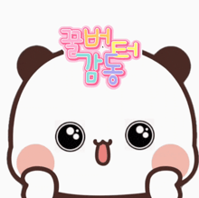 a cartoon panda bear with korean writing on its head