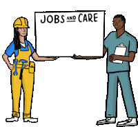 Jobs And Care Real Recovery Now Sticker - Jobs And Care Real Recovery Now Construction Jobs Stickers