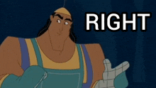 a cartoon character with the word right on the bottom right