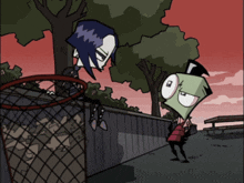a cartoon of a man standing next to a basketball hoop that says ' n ' on it