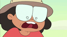 a cartoon character is wearing a hat and glasses and making a surprised face