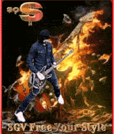 a poster for sgv free your style shows a man playing a guitar in front of flames