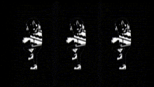 a black and white image of a cartoon character with headphones