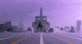 a group of robots are driving down a road