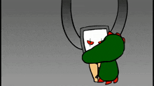 a cartoon character with red eyes and a white face