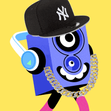 a cartoon character wearing a ny hat and chain