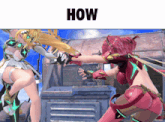 two female anime characters fighting with the words how above them
