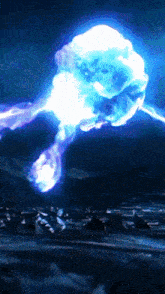 a blue lightning bolt is coming out of a cloud