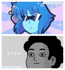 a cartoon drawing of a girl and a cartoon drawing of a man with the word stop on the bottom