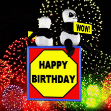 happy birthday wow pandas 3d gifs artist fireworks