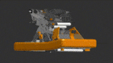 a 3d rendering of a robotic arm with a gray background