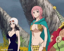 a group of anime characters are standing next to each other .
