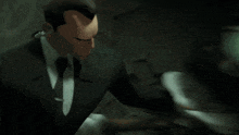 looney tunes bugs bunny holding a gun while talking to a man in a suit