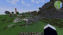 a screenshot of a minecraft game shows a map of the world and a compass