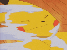 a cartoon pikachu is crying with tears coming out of his eyes