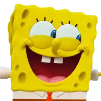 a close up of spongebob squarepants smiling with his mouth wide open