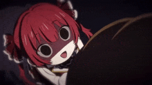 a close up of a red haired anime character making a funny face