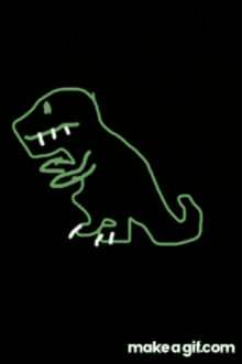 a drawing of a dinosaur with a green crown on its head