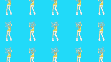 a blue background with a pattern of anime girls