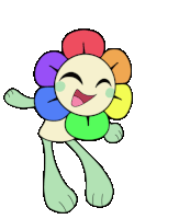 a cartoon drawing of a flower with a rainbow colored flower on its head