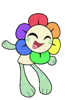 a cartoon drawing of a flower with a rainbow colored flower on its head