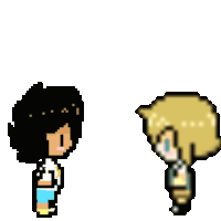 a pixel art of two people standing next to each other .