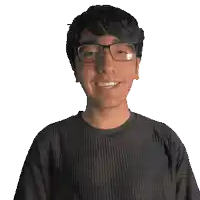 a young man wearing glasses and a black shirt that says adrian