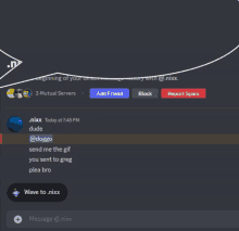 a screenshot of a discord conversation between dude and wave to nixx