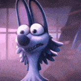 a close up of a cartoon character 's face with a purple background