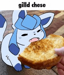 a cartoon of a pokemon eating a piece of toast .