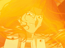 a close up of a cartoon character with long orange hair