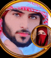 a man with a scarf on his head and a woman in a red hijab