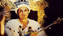 a man sitting on a throne with a crown on his head holding a scepter that says no rush