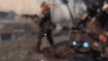 a blurry picture of a video game scene with a soldier holding a gun .