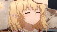 a girl with blonde hair and elf ears is making a face
