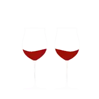 two glasses of red wine are toasting with a heart above them