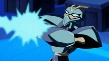a cartoon character is holding a lightning bolt