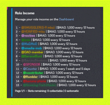 a screenshot of a role income dashboard with a yellow background