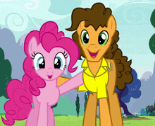 pinkie pie and a brown pony are posing for a picture together