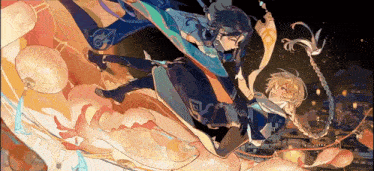 A fanart of Aether and Xiao from Genshin impact