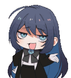 a pixel art drawing of a girl with long blue hair wearing a tuxedo .